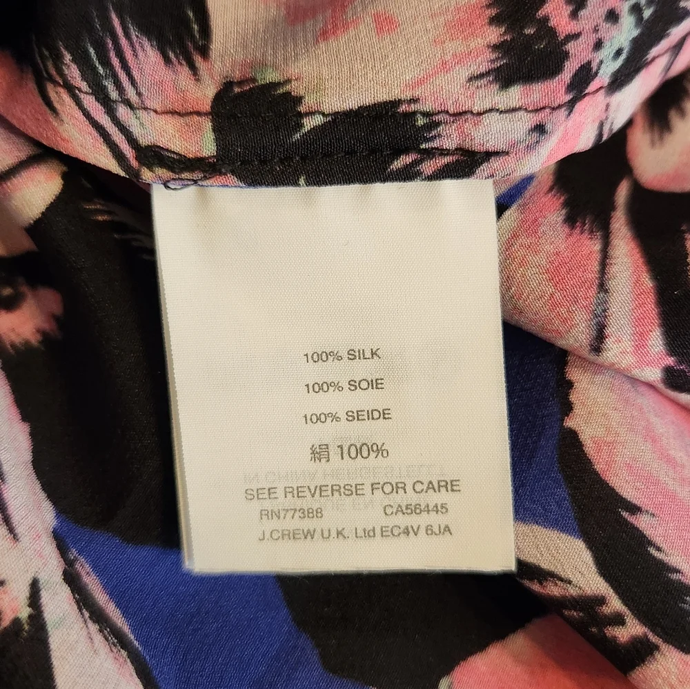 J. Crew Women's Blouse, 100% Silk, Pink & Blue Floral Cap Sleeve V-neck Sz 0 EUC